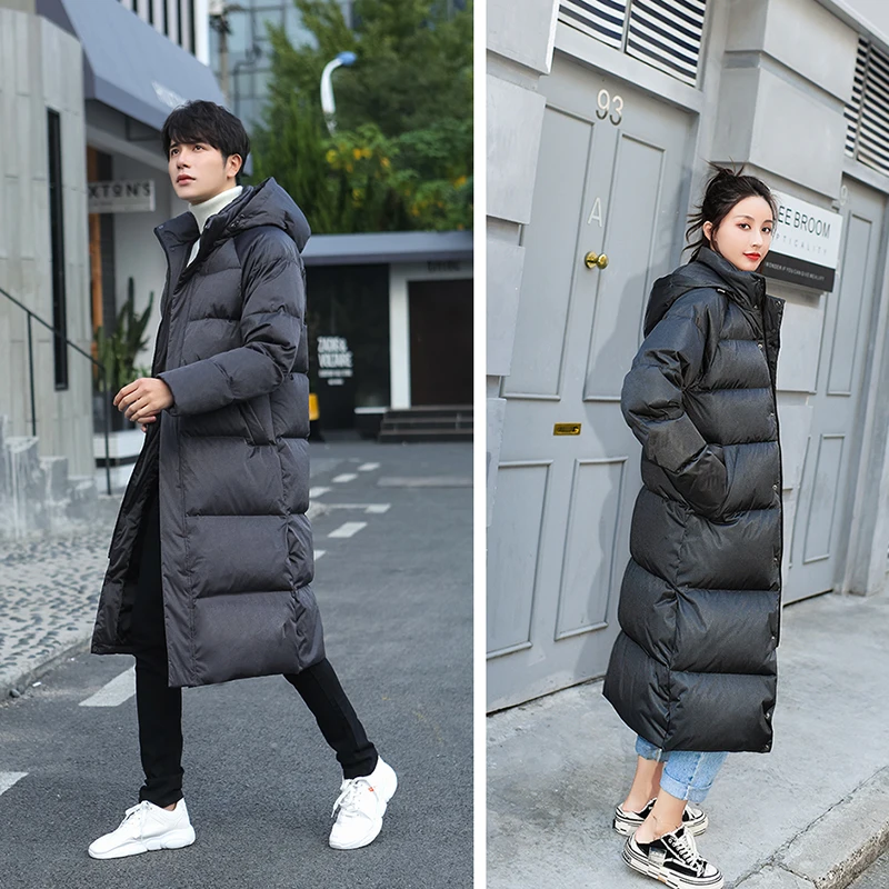 

Women's Down Jacket Hooded Thick Winter Coat Men Clothes 2019 Korean Warm Long Goose Down Jackets Fashion Outwear LW2225