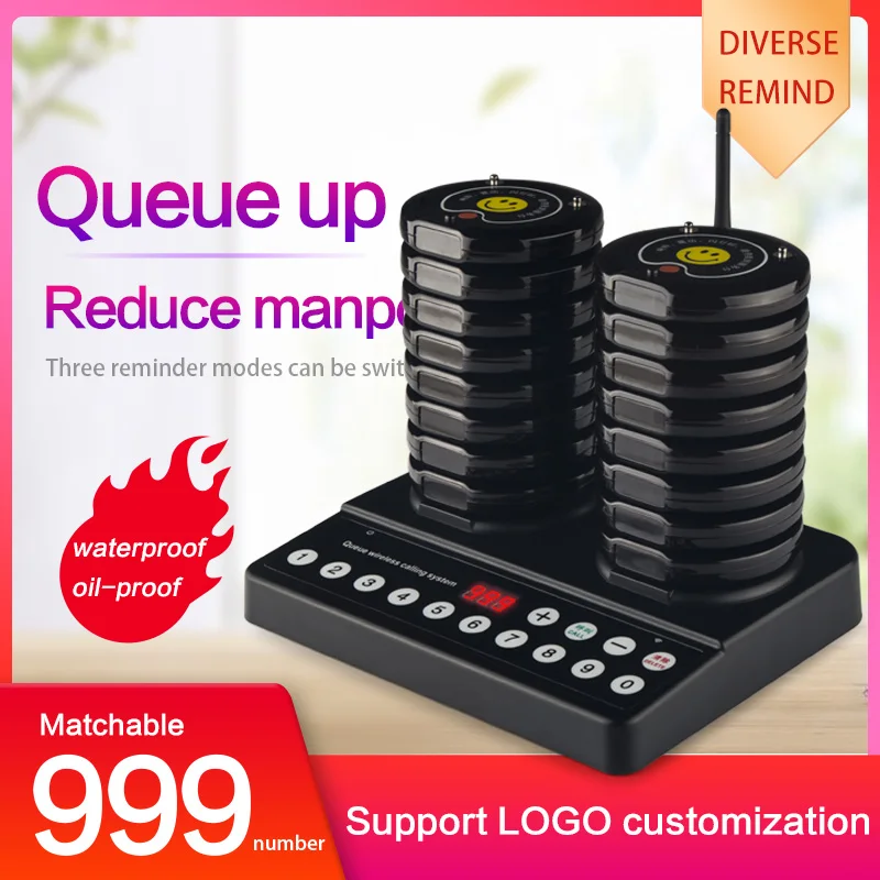 KSUN-buscapersonas con timbre inalámbrico para restaurante, receptor de llamadas de 20 posavasos para iglesia, enfermera, sistema de cola médica, servicio de mesa
