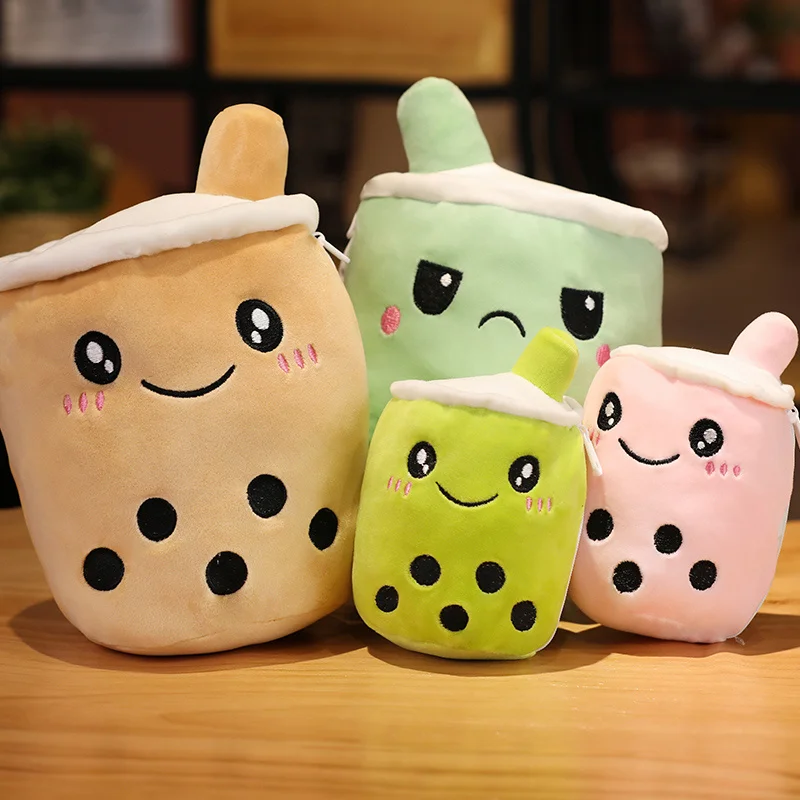 1pc Reversible Boba Plush Toys Double-Sided Bubble Tea Baby  Cuddly Doll Stuffed Two-sided Boba Milk Tea Toy Xmas Gifts for Kids