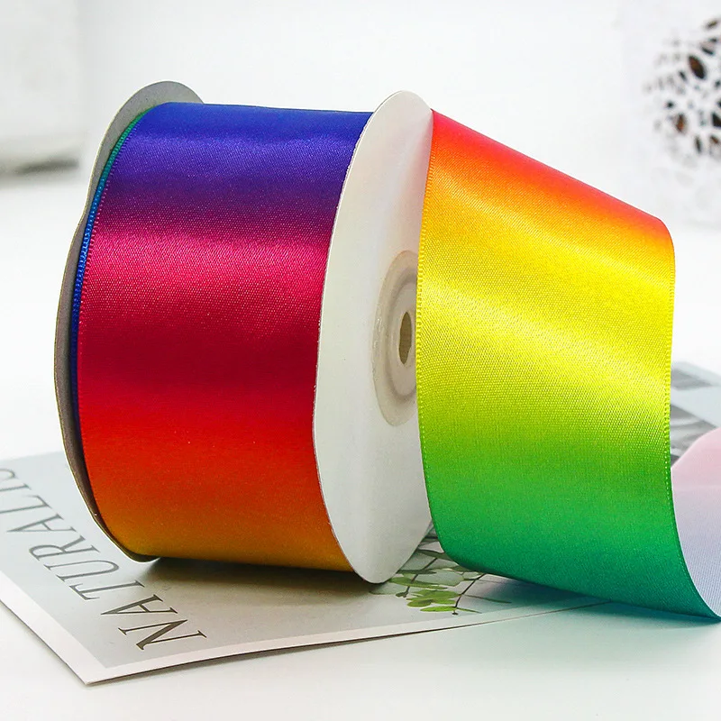 22 Meter/Rolle Regenbogen High Density Gradient Polyester Buntes Band DIY Material Backverpackung Kleidung Kopfbedeckung Dekorativ – Detail 11