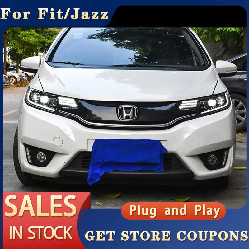 For Honda Fit Head lights 2014-2018 New Jazz All LED Headlight LED DRL Hid Bi Xenon Auto Accessories