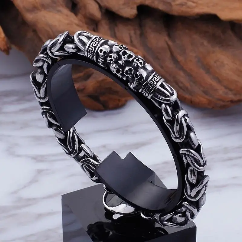 

Gothic Style Silver Color Skull Chain Bracelet for Men Rock Party Jewelry Biker Bracelet Gift