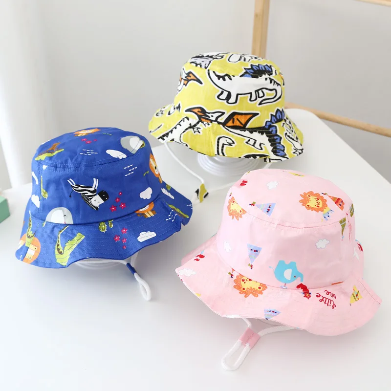 

Spring New Child Cartoon Dinosaur Print Bucket Hat Boy Outdoor Fashion Travel Hat Girl Cotton Breathable Sun Fisherman Hat