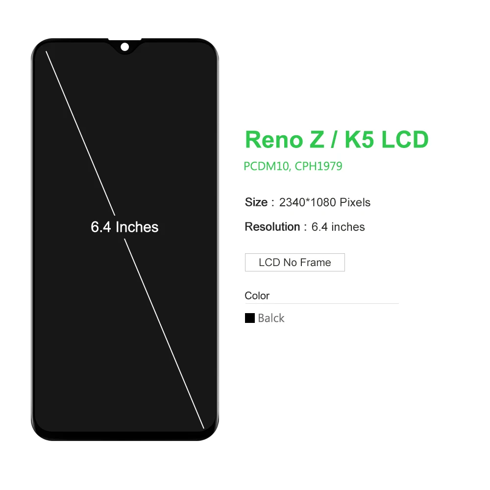 6.4\'\' Super AMOLED For Oppo Reno Z LCD CPH1979 PCDM10 PCDT10 DIsplay Touch Screen Digitizer Assembly For OPPO K5 LCD