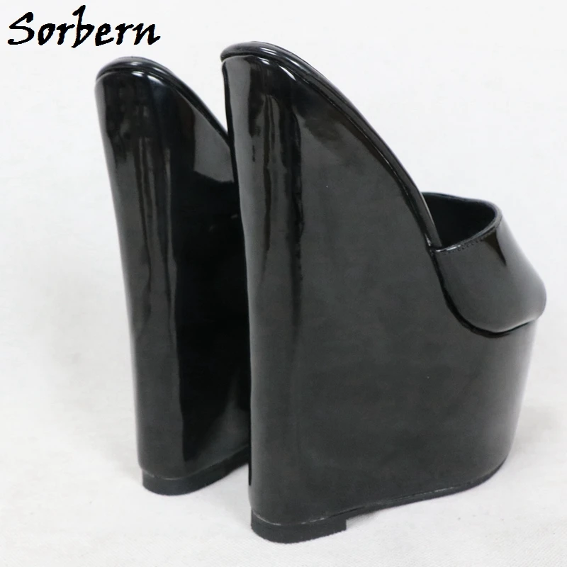 Sorbern Black Patent Women Slippers Platform Summer Shoes Female High Heels Mules Slides Womens Sandals 2020 Luxury Designer