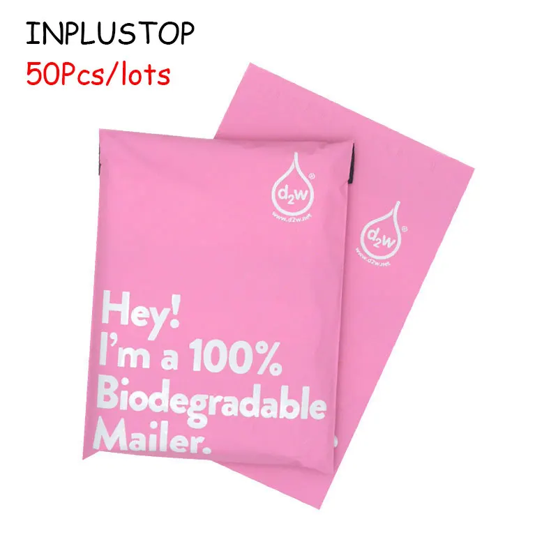 INPLUSTOP 100% D2W Biodegradable Shipping Bags 50Pcs Pink Eco-Friendly Express Postal Bag Self-Seal Thicken Mailer Courier Pouch