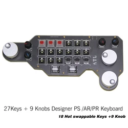 Designer Photoshop VIA Keyboard Macropad wtih Knob 9Knob + 18 Switches Mechanical Keyboard Macro function Game Keyboard no caps