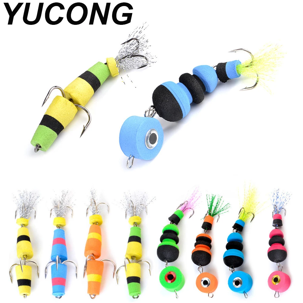 YUCONG 4PCS Soft Jointed Baits 8cm-2g Floating Foam Lures Topwater Jig Swivel Swimbaits Insect Fishing Wobblers Bass Isca Pesca