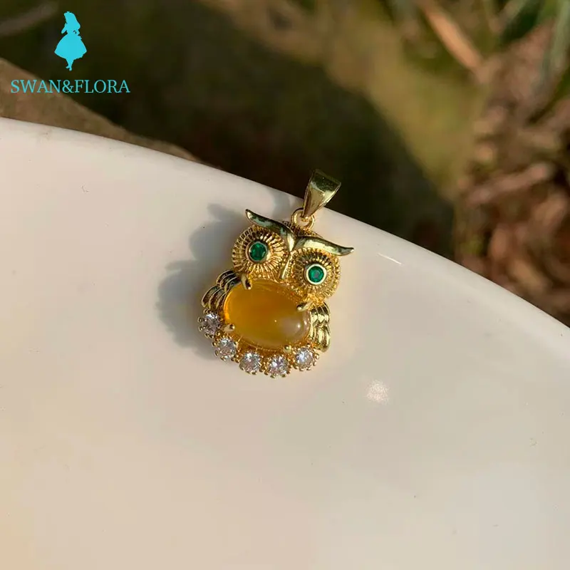 Natural Amber Pendant Necklaces For Women Owl Animal Gemstones Jewelry CHAIN NECKLAC Fine GIFT  ACCESSORI Funny Natural Stone