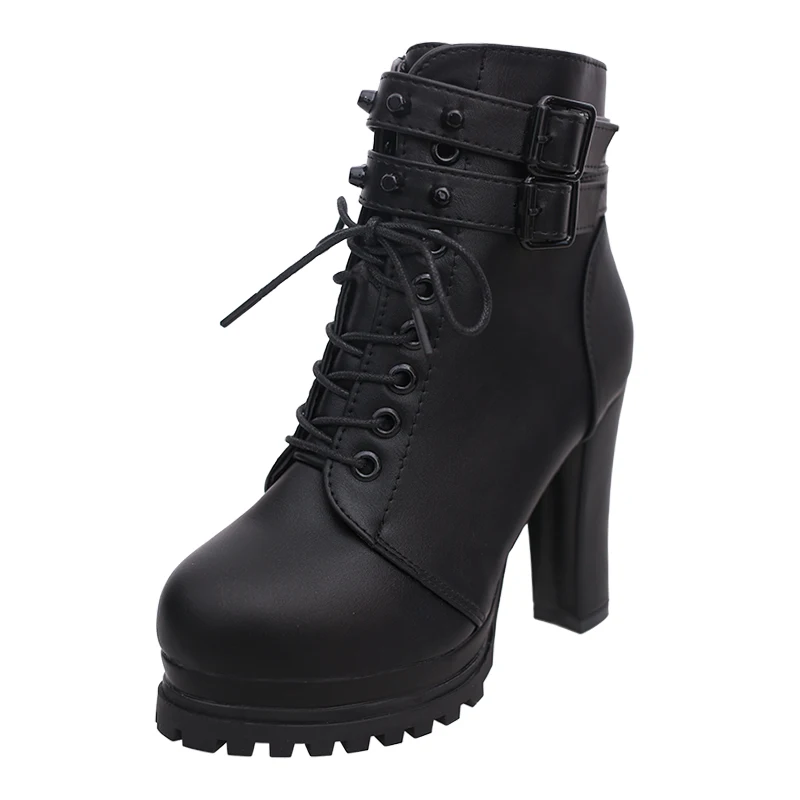 Women\'s Short Boot Lace Up Boots Autumn Shoes Bootee Woman 2019 Booties Ladies Round Toe Luxury Designer Ankle Rubber