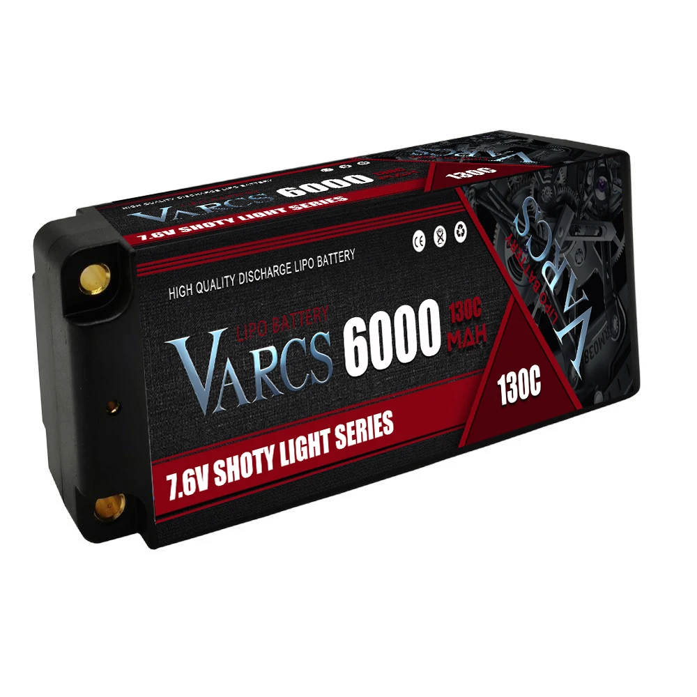 VARCS Lipo Battery 2S 7.6V 6000mah 130C 260C 4mm 5mm Bullet Competition Short for 1/8 1/10 Off-Road Buggy Truck Car