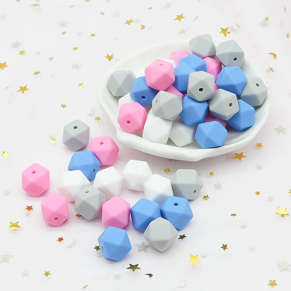 Cute-Idea 10pcs 14mm Silicone Beads Hexagon Pearl Food Grade Teether DIY Pacifier Clips Beads Necklace Baby Toy Teething