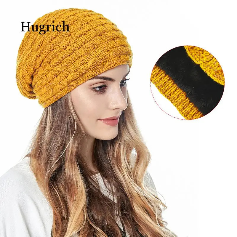 

Knitted Winter Women Hat Beanie Solid Color Fleece Plus Velvet Protect Ear Warm Cap Unisex Casual Skullies Beanies