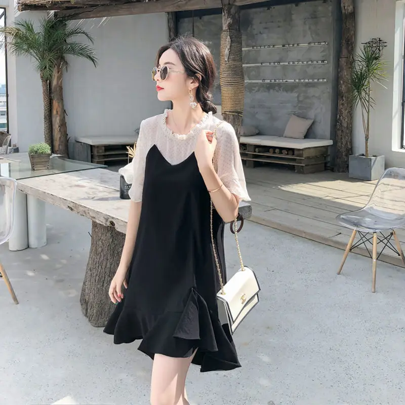 

Casual Tunics Midi Fashion Age Reduction Aesthetic Summer Light Dress Elegant 2023 Korean Thin Women's Dresses Loose Cover Belly