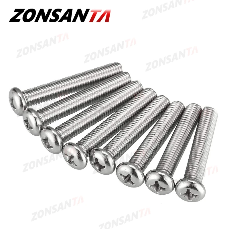 ZONSANTA-tornillo de cabeza redonda empotrada en cruz de acero inoxidable, tornillos Phillips para TV, ordenador, M5, DIN7985, GB818, M1.6, M2, M2.5, M3, M4, M6, 304