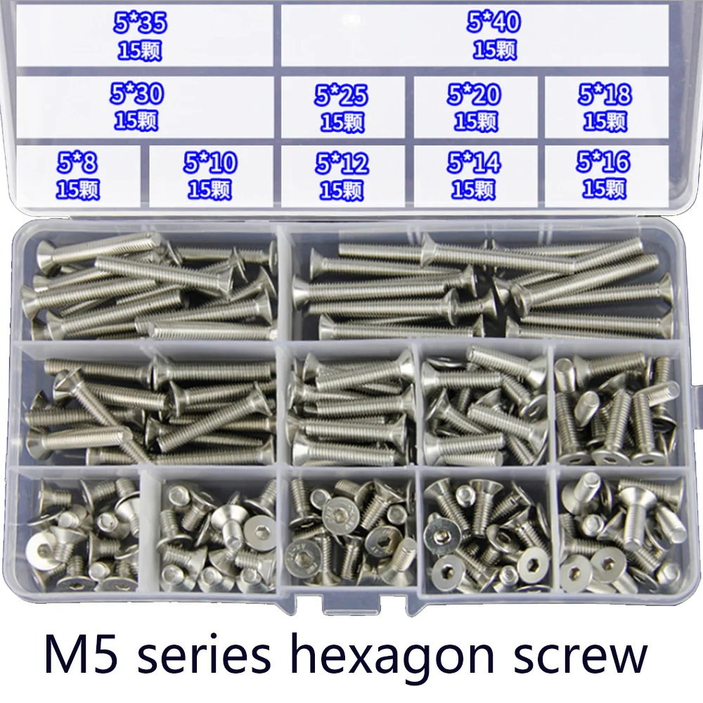 165Pcs/Set A2-70 304 Stainless Steel  M3 M4 M5 M6  Allen Bolt Hex Socket Round Cap Head Screw Bolts Assortment Kit Set 2020 New