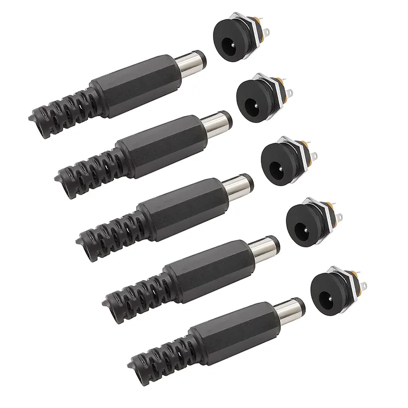 10Pcs (5Pair) 5.5 * 2.1MM Plastic DC Power Male Plug Socket Female Jack Screw Nut Panel Mount Connector 12V 3A 5.5x2.1MM DC022