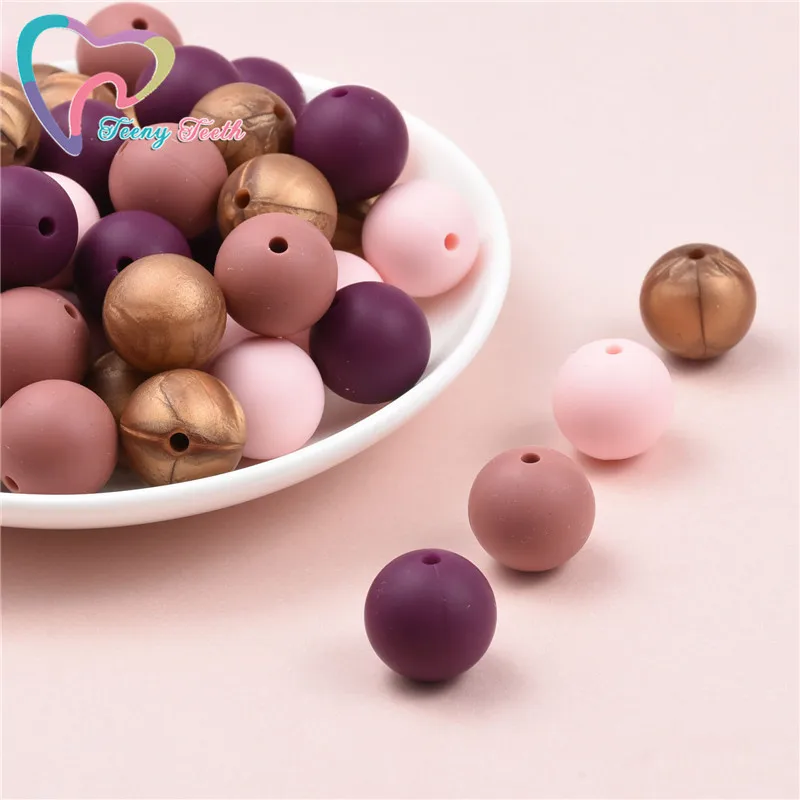 

100 PCS 4 Colors Mix Size Round 12-15 MM Silicone Beads Teething Baby Teether Shower Gift Necklace Pacifier Chain Loose Beads
