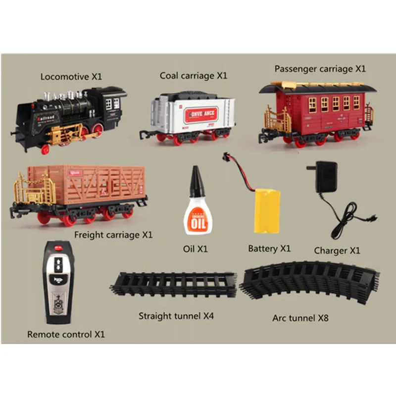 High Simulation Smoking Train With Rechargeable 2.4G RC Steam Train DIY Assembly Block Railway Brain Game Sound Spray Steam Toy