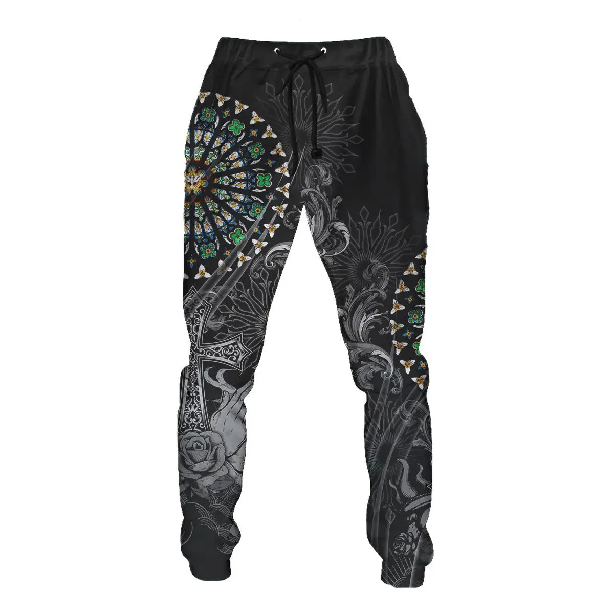 Pantalones Harajuku 3D hombre – Estampado tatuaje lobo y dragón - imagen 5