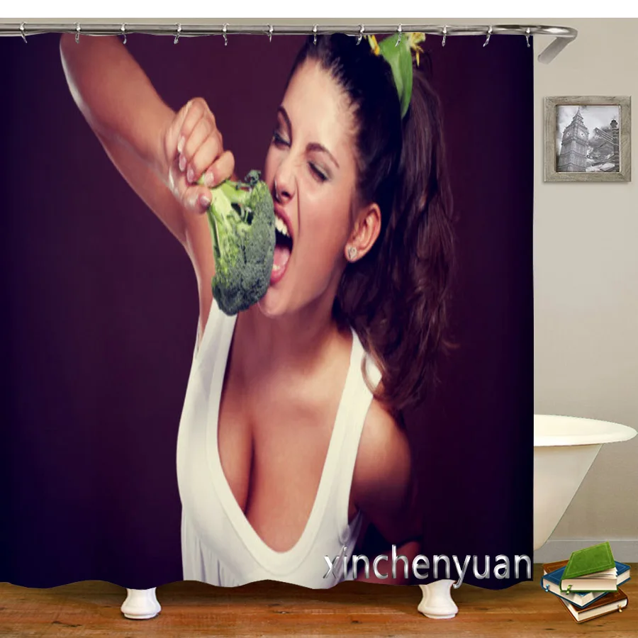 Broccoli Art Shower Curtains Waterproof Bathroom Curtain 3d Printed Fabric with Hooks Decoration Shower Curtain M16