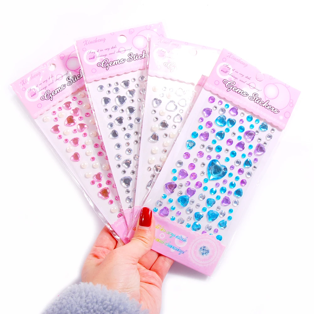 Rhinestone Stickers The Shape Of Heart and Round Gems Crafts Sticker Crystal Self Adhesive Jewels For Embellishment