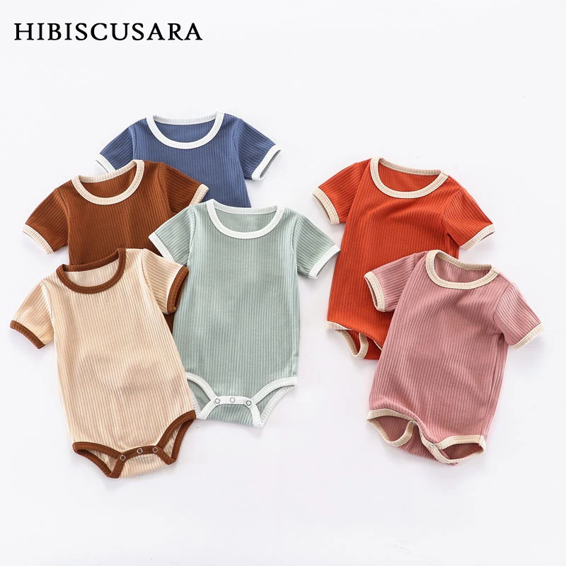 Summer Newborn Baby Romper Ribbed Infant Cotton Short Sleeve Body Suit Boy Girl Claasic Jumpsuits Baby Clothes 0-12M