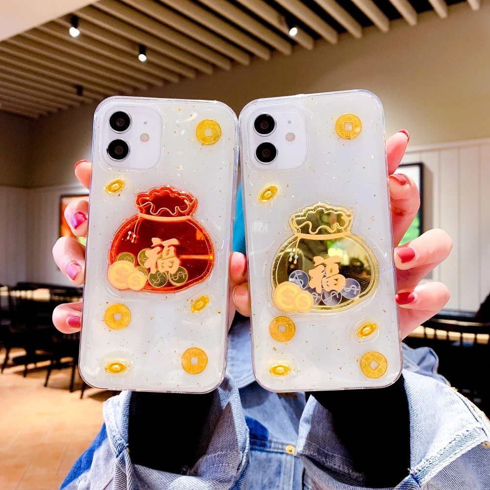 Mirror effect Lucky pattern case for iphone 15 15Pro 14Pro 13 13Pro 13Promax 12Promax 11 11Promax XR Straight edged soft shell