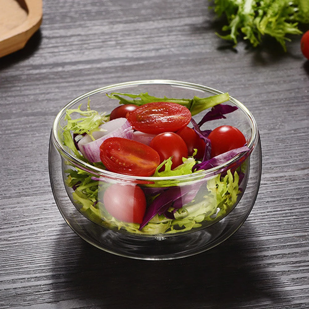 Double Layer Heat-resistant High Borosilicate Glass Bowl Salad Bowl Microwave Tableware Ice Cream Heatproof Salad Dinnerware