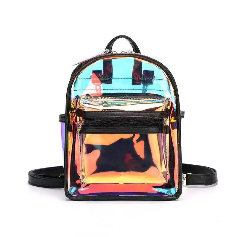 New PVC mini backpack women\'s fashion laser discoloration all-match waterproof transparent portable personality reflective stere