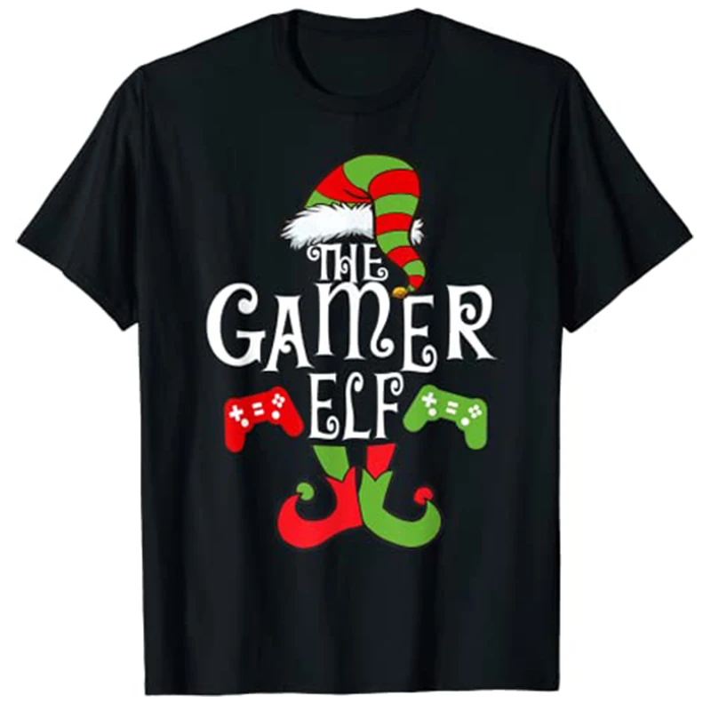 Gamer Elf Family Matching Christmas Funny Gaming Pajama PJ T-Shirt Graphic Tee Shirts