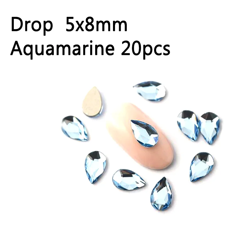 20pcs Glass Crystal Rhinestones 3D Drop Stones Nail Art Decoration Strass Polishing Charm Design Garment Accessories Jewelry