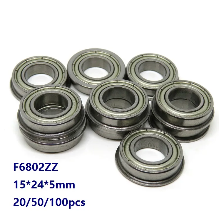 

20/50/100pcs F6802ZZ F6802 ZZ Double metal cover 15*24*5mm Flange Ball Bearing Thin Wall Deep Groove Ball bearing 15×24×5mm