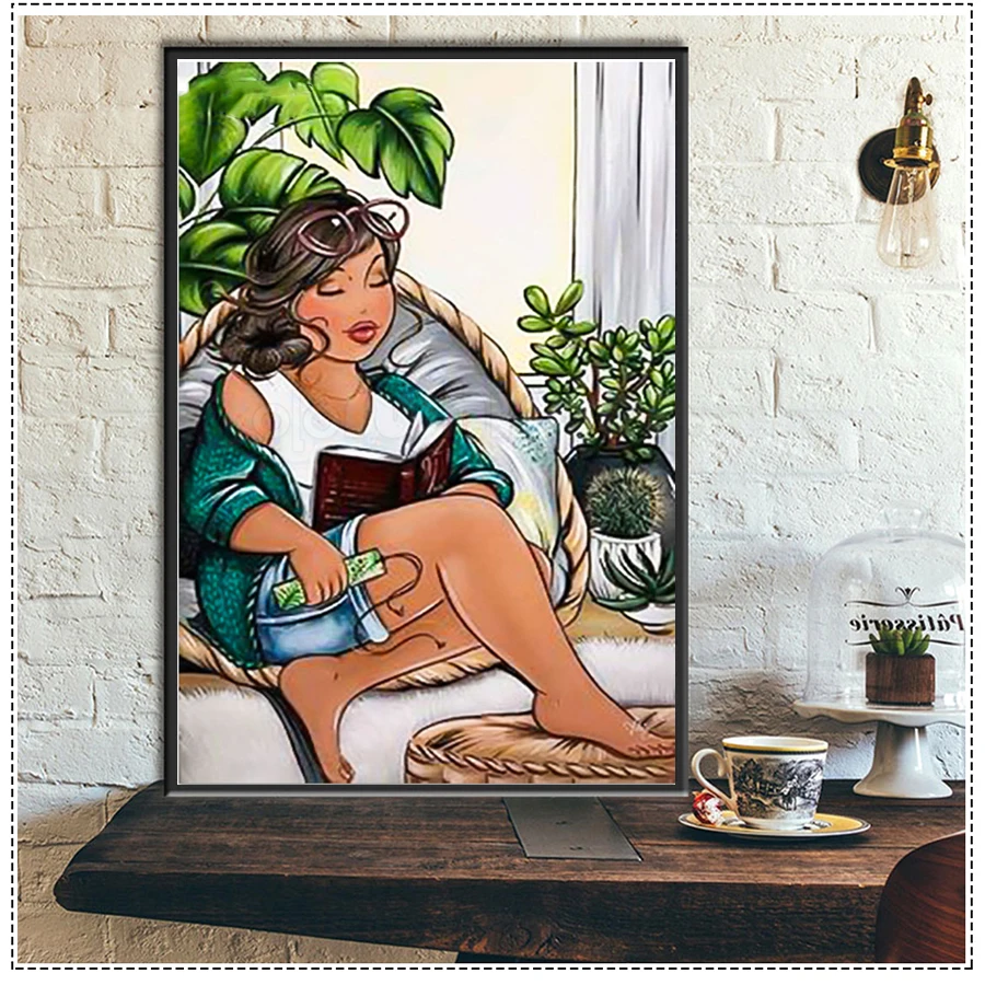 Diamond Painting 5D Full Square Sexy Women Fat Lady Reading Book Diamond Embroidery Rhinestone Cross Stitch Kits Mosaic Pictures