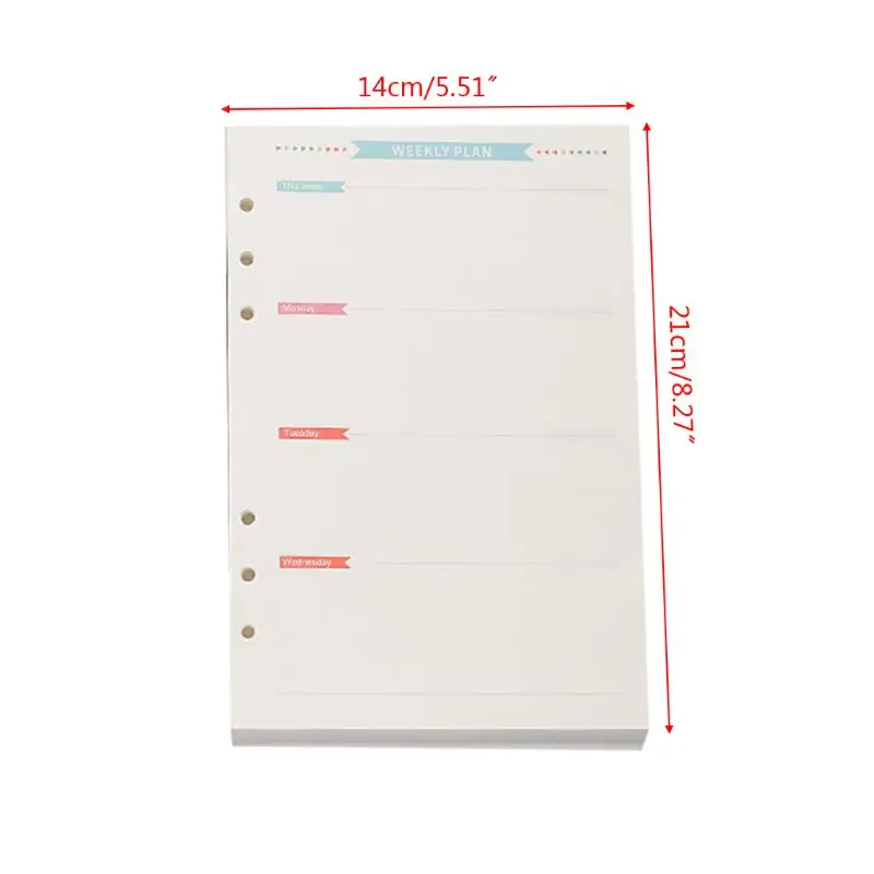 6 Holes Refill Inner Paper Diary Week Month Planner for A5 Loose Leaf Notebook QX2B