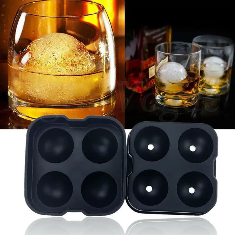 

1pc Cocktail Whiskey Ice Ball Maker Tray 4 Large Silicone Molds DIY Round Mould Kitchen Bar Accessories Supplies