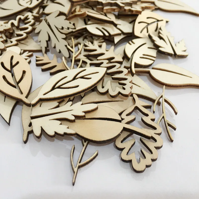 20pcs Unfinished Blank Leaf Wood Tag Pendants Antique Wooden Cutouts Hanging Ornament Hollow Wooden Slices for DIY Craft Making