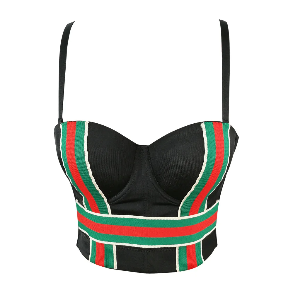 Cupnaya Stripes Bandage Women Stretch Crop Top Sexy Push Up Bustier Streamer Camgirl Corset Camisole Bralette Tube Vest Black