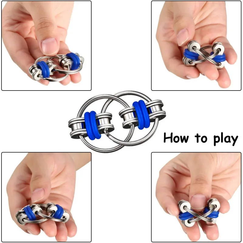 Bike Chain Fidget Toys Set - Six Roller Chain & Key Flippy Chain Novelty Stress Relief Toys for Pressure Relief Autism ADHD  ADD