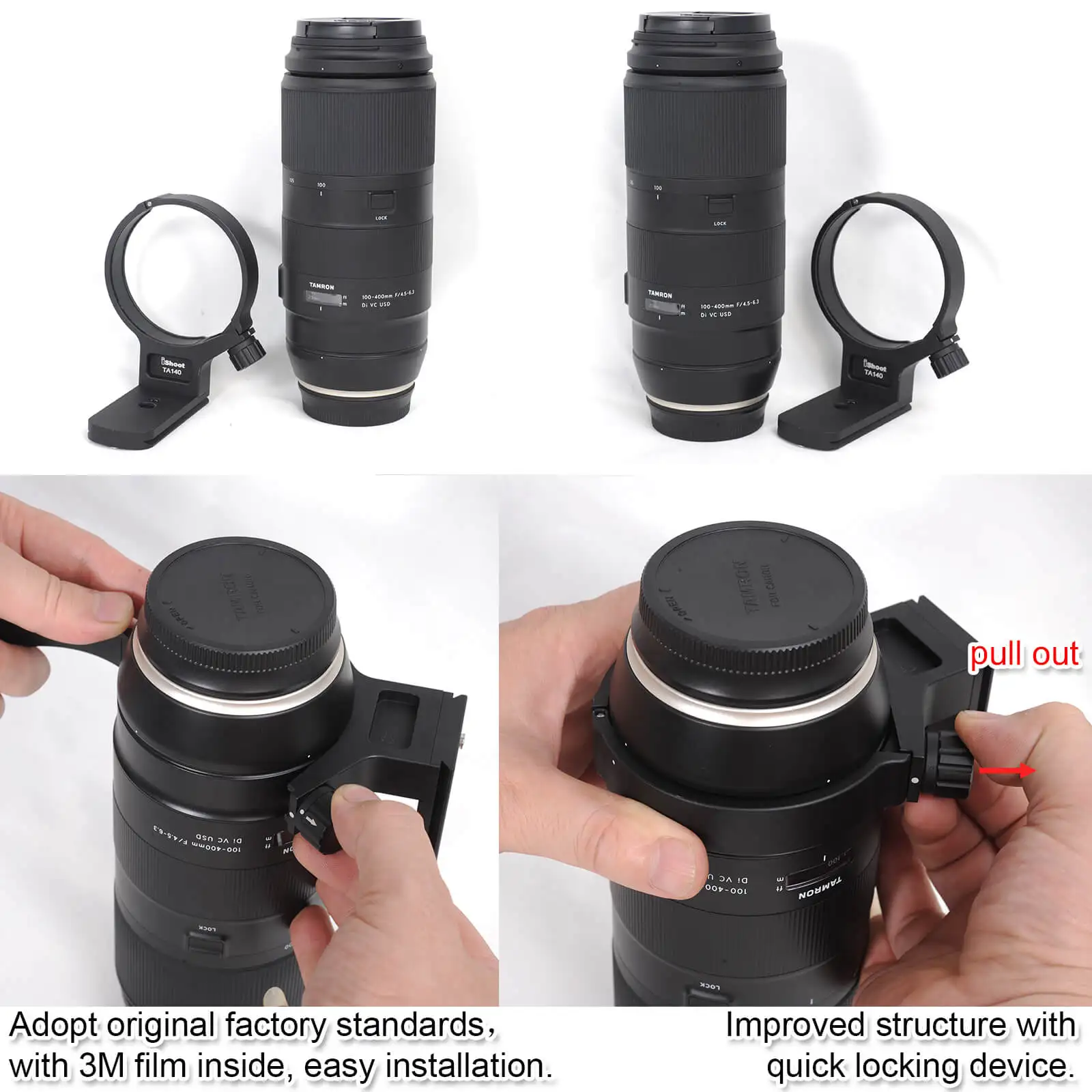 Lens Collar Support Tripod Mount Ring for Tamron 100-400mm f/4.5-6.3 Di VC USD (A035) Bottom is ARCA Fit Quick Release Plate