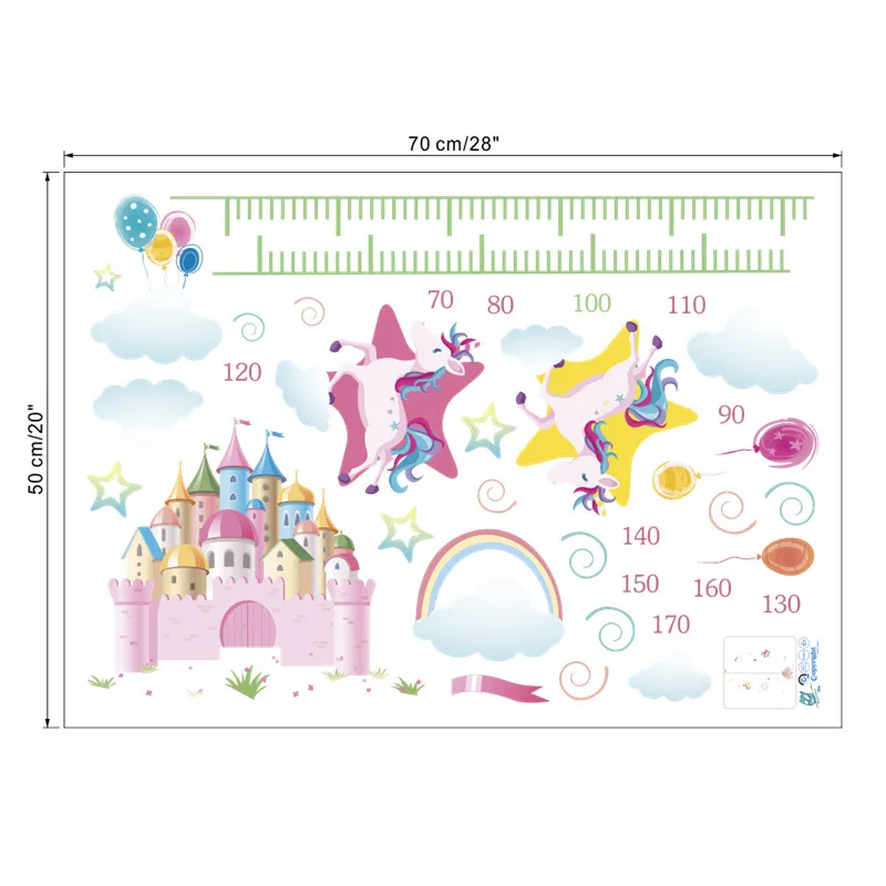 Cute Unicorn Castle Growth Chart Wall Stickers For Kids Room Home Decor Cartoon Safari Mural Art Diy Height Measure Wall Decal