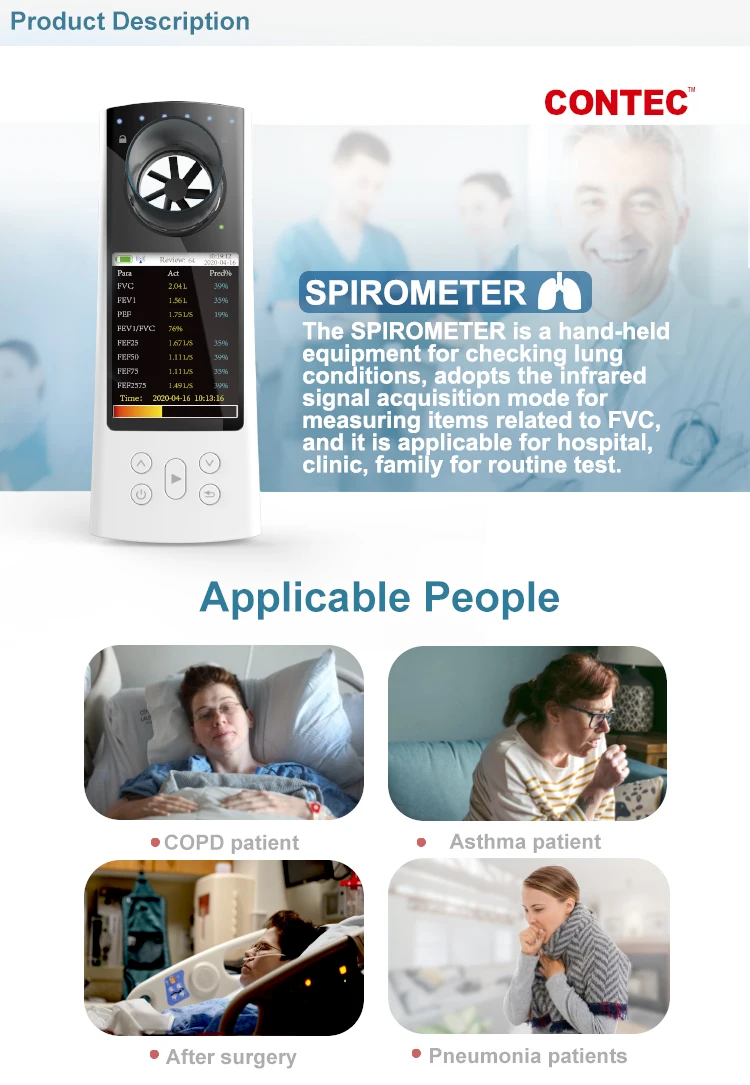 CONTEC SP80B/70B Spirometer Handheld Digital Peak Flowmeter Bluetooth Tester for Lung Volume Function Color Screen