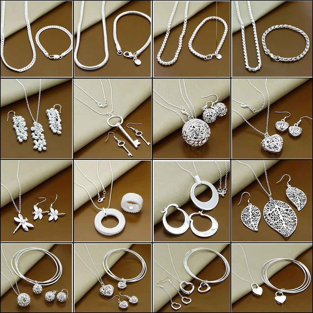 925 Sterling Silver Sideways Snake Chain Jewelry Sets For Women Men Insect Dragonfly Round Ball Moon Necklace Earrings Sets