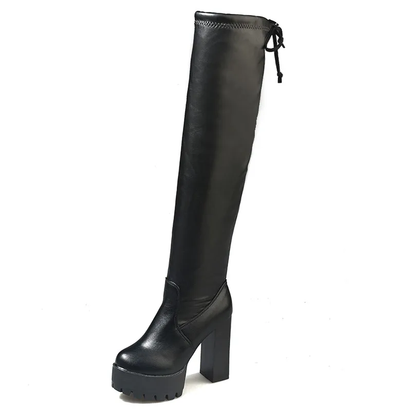 Square Chunky Block High Heels Riding Boots Women Slip On Thick Platform Rock Punk Botas Mujer Over the Knee High Boots Shoes