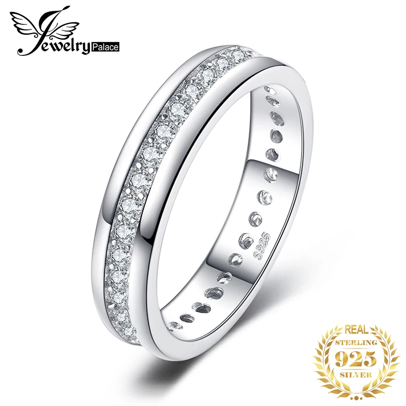 JewelryPalace 925 Sterling Silver Cubic Zirconia Eternity Wedding Band Simulated Diamond Promise Anniversary Rings for Women