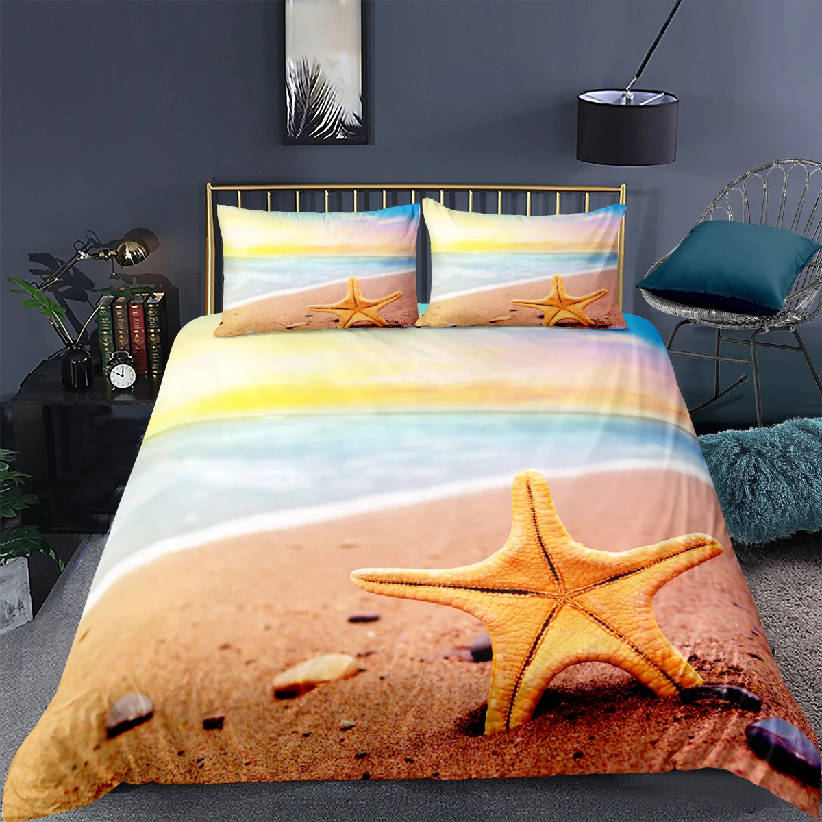 

Fashion Modern Sunset Starfish Bedding Set 3d Scenery Beach Duvet Cover Set For Adults Gift Comforter Bed Linen