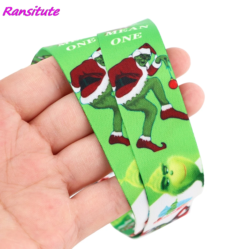 Ransitute R1962 Cartoon Christmas Green Monster Lanyard Kids Gifts For Key Neck Strap Lanyard Card ID Badge Holder Hang Rope