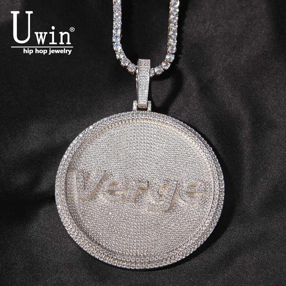 

Uwin Round Custom Name Pendant Iced Out Letter/Logo/Symbol Pendant Necklace Paved Cubic Zircon Men Women Hiphop Jewelry