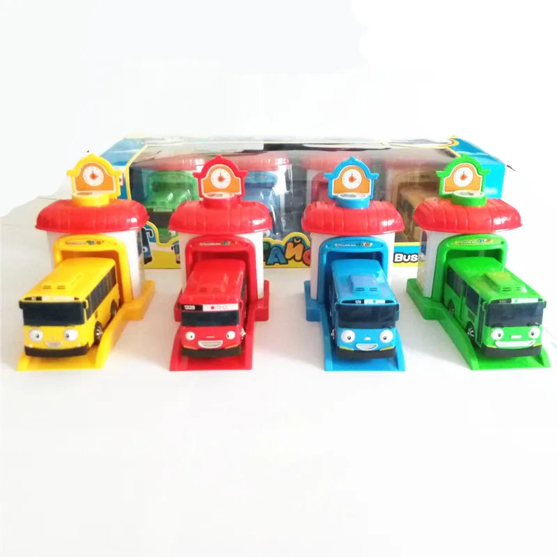 Korean Cartoon Bus toy Garage Oyuncak Parking Lot Model Mini Plastic Blue Tayo Bus for Kids Brinquedo Car Gift