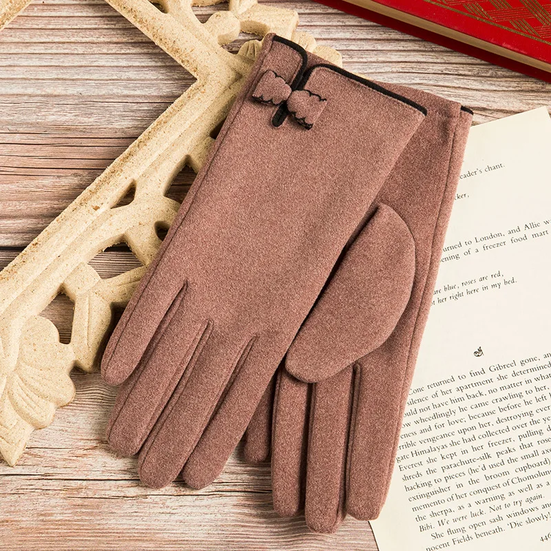 

Winter Women Keep Warm Touch Screen Gloves Thin Add Cashmere Cycling Elegant Female Gloves Bow-knot Elasticity Soft Gloves